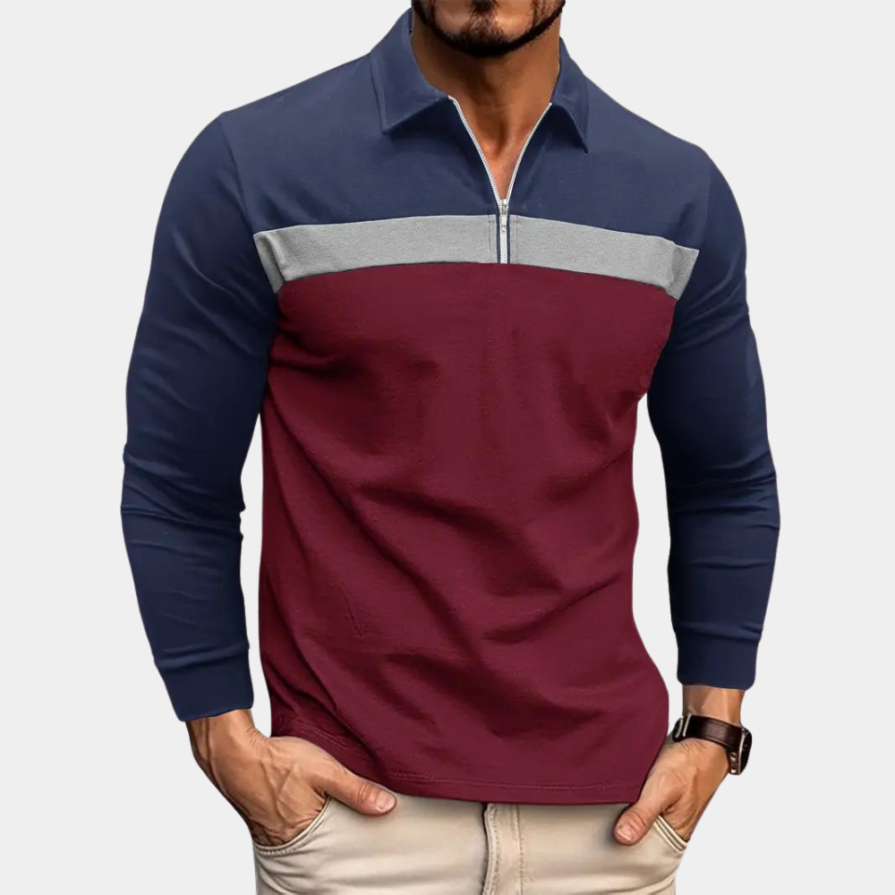 Long Sleeve Polo Shirt - Men's Collared Quarter Zip Long Sleeve T-Shirt