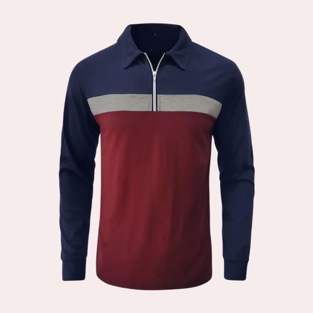 Long Sleeve Polo Shirt - Men's Collared Quarter Zip Long Sleeve T-Shirt