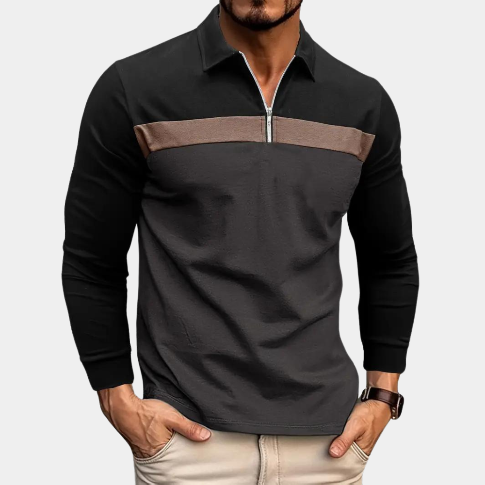 Long Sleeve Polo Shirt - Men's Collared Quarter Zip Long Sleeve T-Shirt