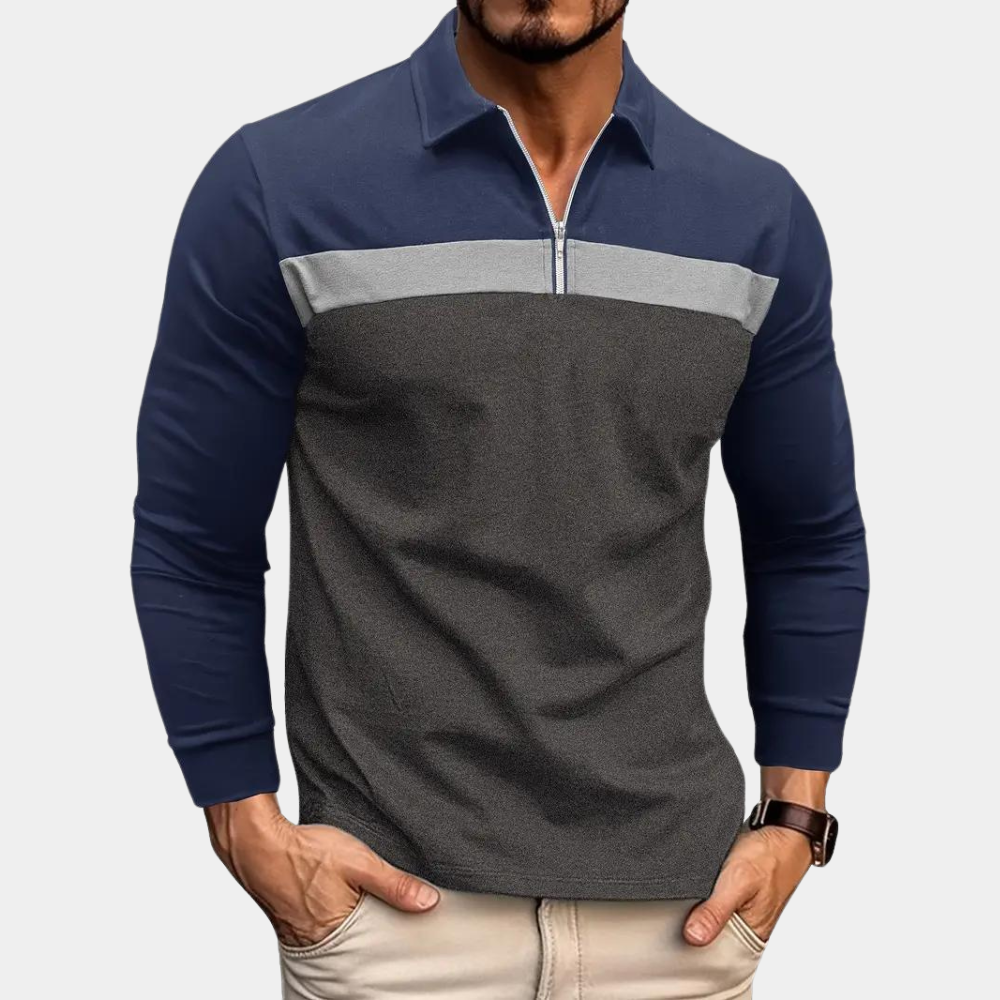 Long Sleeve Polo Shirt - Men's Collared Quarter Zip Long Sleeve T-Shirt