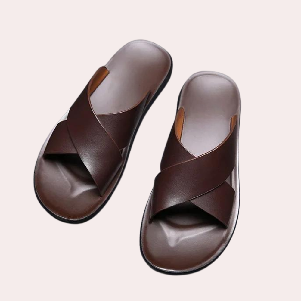 Men's Slides - Slip-On - Leather - Summer Slippers - Men's Sandals