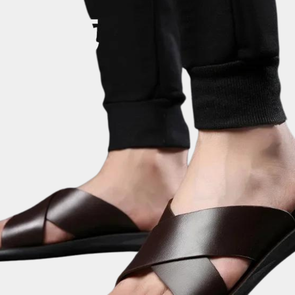 Men's Slides - Slip-On - Leather - Summer Slippers - Men's Sandals