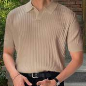 Collared Shirt - Short Sleeve - V-Neck - Knitted Polo Shirt - Men's Polo Shirts