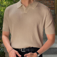 Collared Shirt - Short Sleeve - V-Neck - Knitted Polo Shirt - Men's Polo Shirts