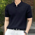 Collared Shirt - Short Sleeve - V-Neck - Knitted Polo Shirt - Men's Polo Shirts