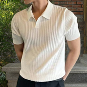 Collared Shirt - Short Sleeve - V-Neck - Knitted Polo Shirt - Men's Polo Shirts