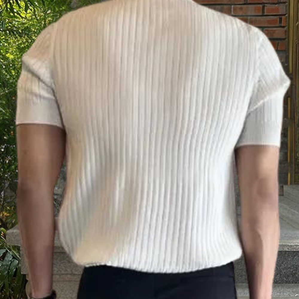 Collared Shirt - Short Sleeve - V-Neck - Knitted Polo Shirt - Men's Polo Shirts