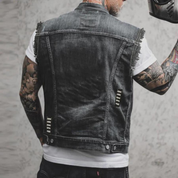 Denim Vest - Men's Sleeveless Black Ripped Denim Gilet