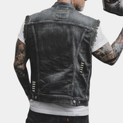 Denim Vest - Men's Sleeveless Black Ripped Denim Gilet