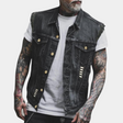 Denim Vest - Men's Sleeveless Black Ripped Denim Gilet