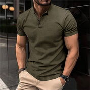 Summer T-shirt - Men's Short Sleeve Button Neck Polo T-Shirt