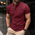 Summer T-shirt - Men's Short Sleeve Button Neck Polo T-Shirt