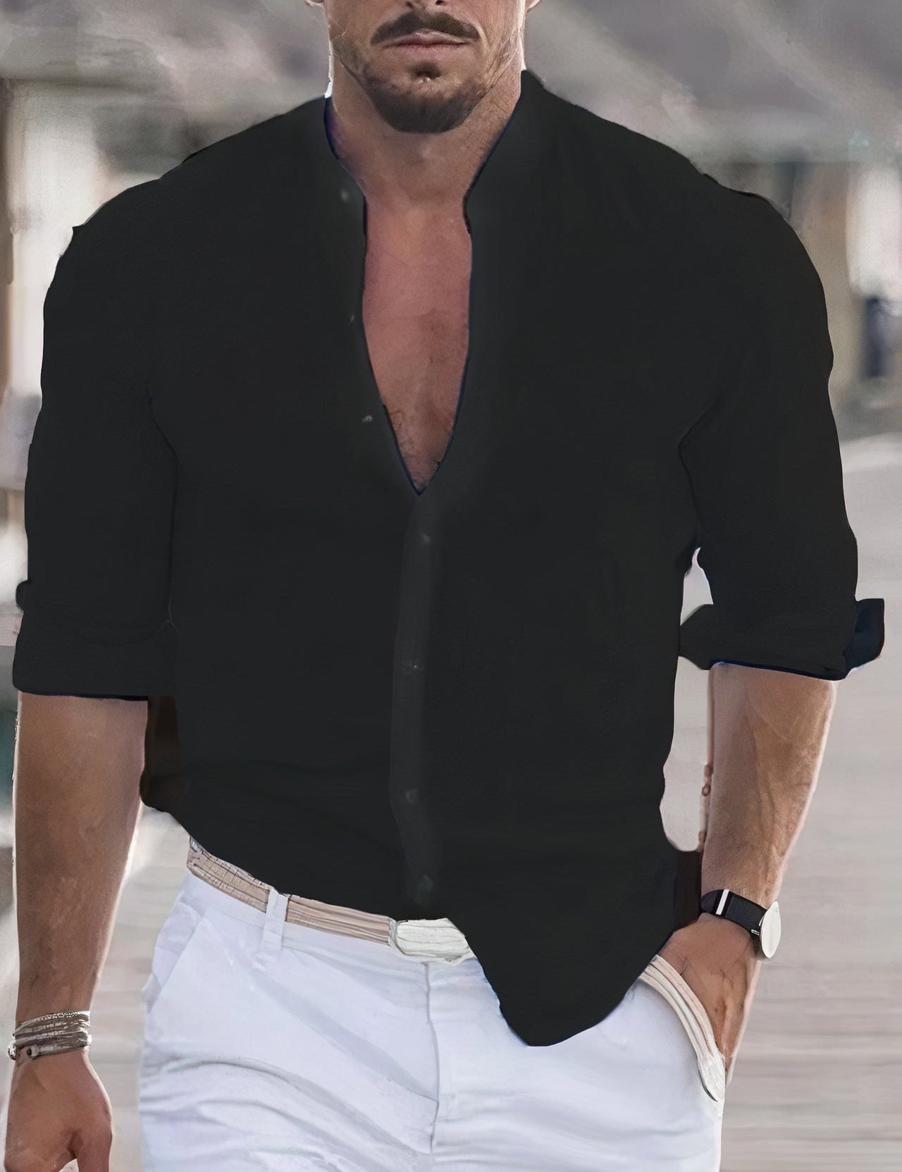 Linen Shirt - Men's Slim Fit Cotton Long Sleeve Button-Up Shirt