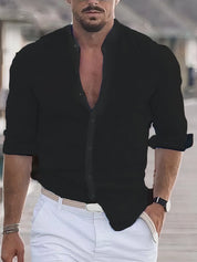 Linen Shirt - Men's Slim Fit Cotton Long Sleeve Button-Up Shirt