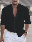 Linen Shirt - Men's Slim Fit Cotton Long Sleeve Button-Up Shirt