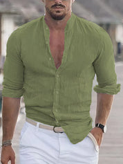 Linen Shirt - Men's Slim Fit Cotton Long Sleeve Button-Up Shirt