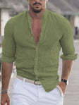 Linen Shirt - Men's Slim Fit Cotton Long Sleeve Button-Up Shirt
