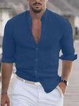 Linen Shirt - Men's Slim Fit Cotton Long Sleeve Button-Up Shirt