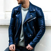 Leather Jacket - Men's Zip-Up Motorcycle Leather Biker Jacket