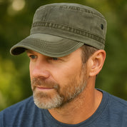 Military Cap | Square | Army Green | Cadet Cap | Men's Cap