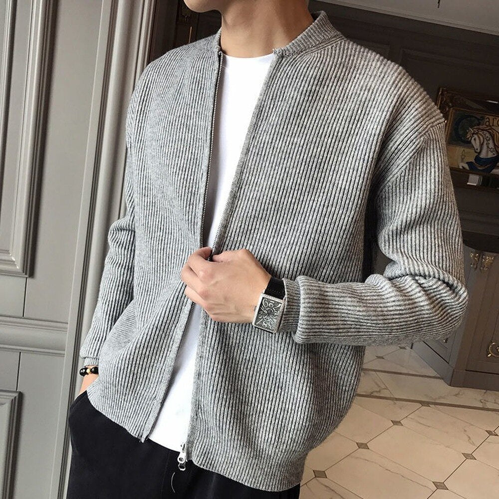 Zip-Up Cardigan | Rib Knit | Full Zip | Knitted Cardigan | Men's Cardigan