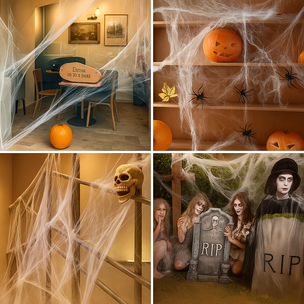 Spider Web with Spiders - White - Fake Spider Web - Halloween Spider Web - Halloween Decoration