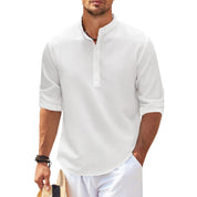 Summer Shirt - Men's Lightweight Half Buttoned Long Sleeve Shirt