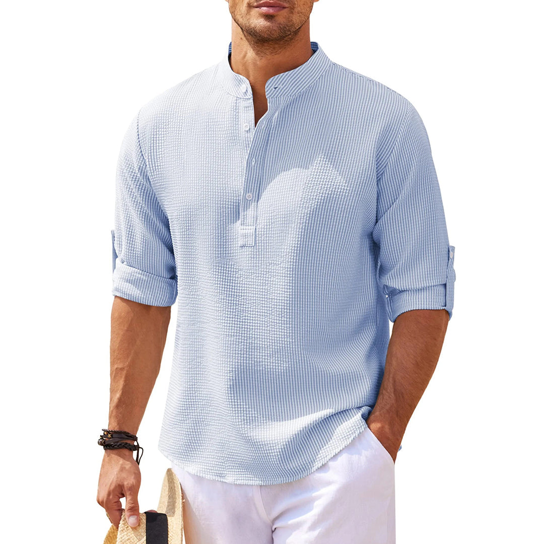 Summer Shirt - Men's Lightweight Half Buttoned Long Sleeve Shirt