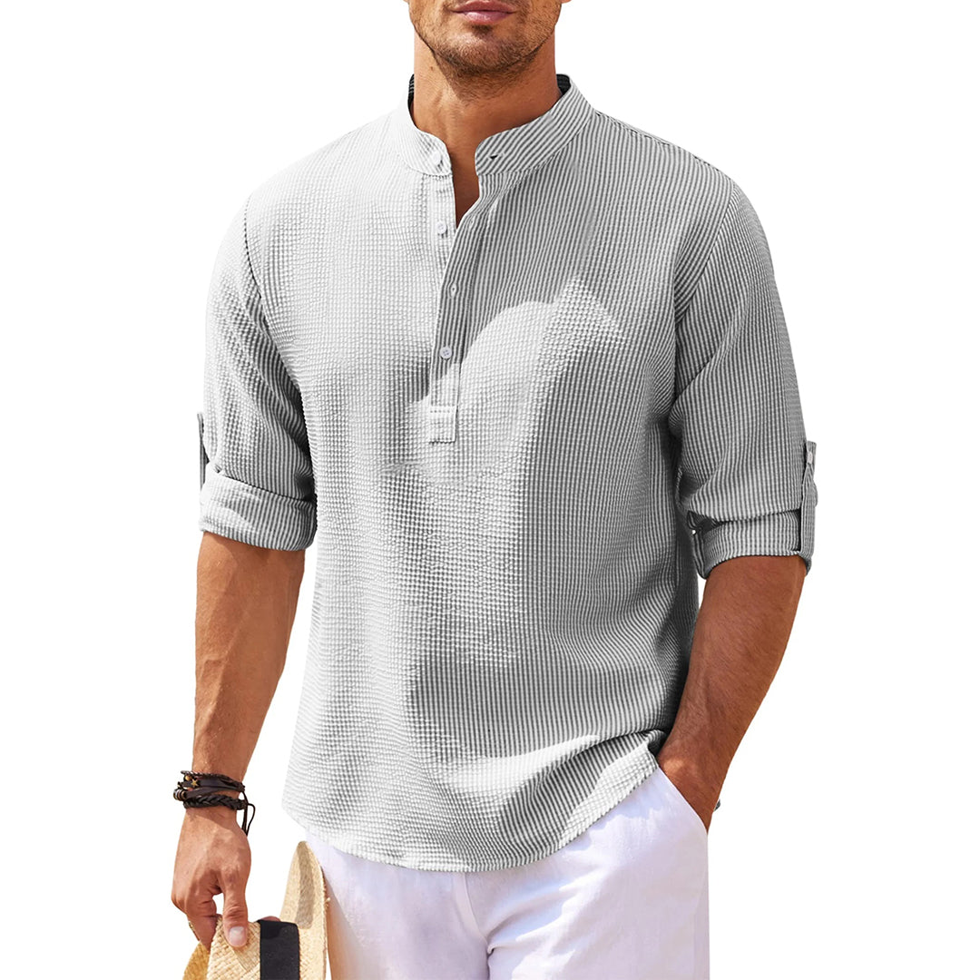 Summer Shirt - Men's Lightweight Half Buttoned Long Sleeve Shirt