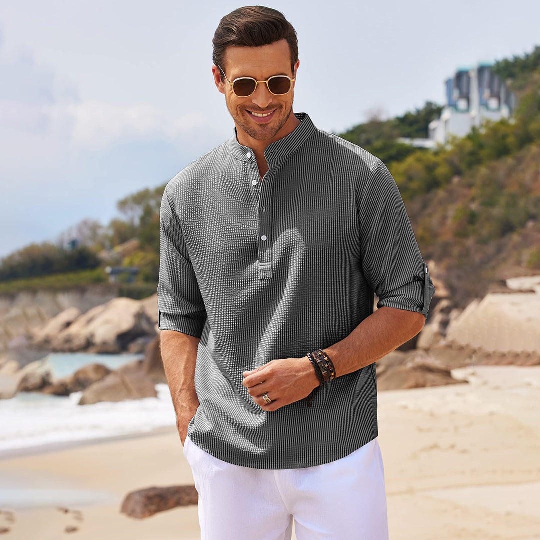 Summer Shirt - Men's Lightweight Half Buttoned Long Sleeve Shirt