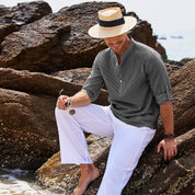 Summer Shirt - Men's Lightweight Half Buttoned Long Sleeve Shirt