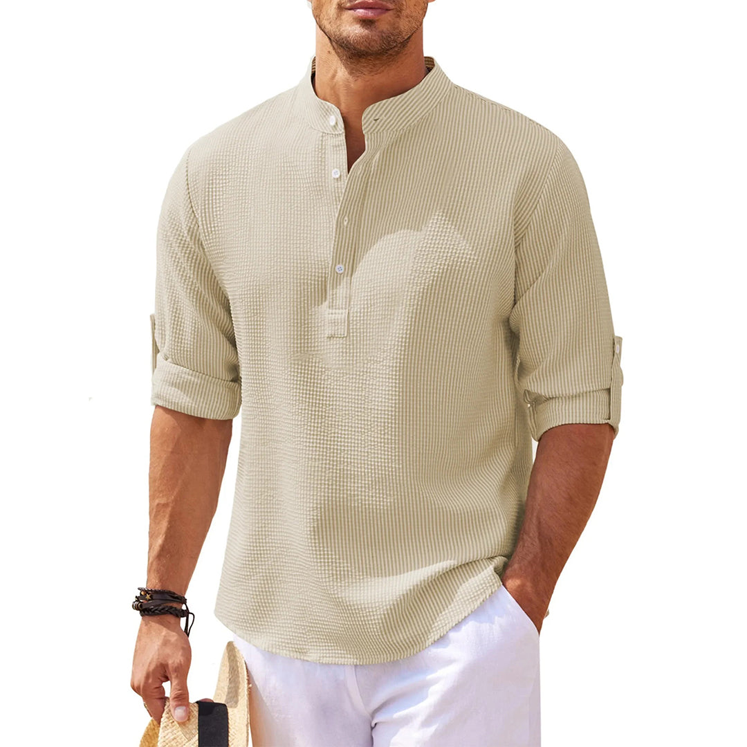 Summer Shirt - Men's Lightweight Half Buttoned Long Sleeve Shirt