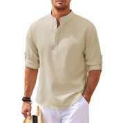 Summer Shirt - Men's Lightweight Half Buttoned Long Sleeve Shirt