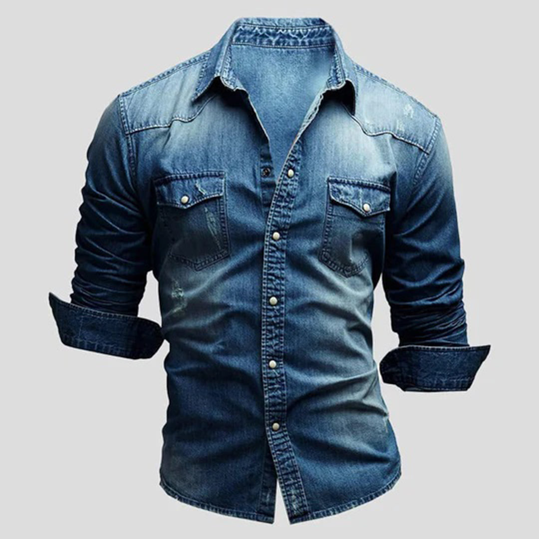 Denim Shirt - Men's Slim Fit Long Sleeve Buttoned Up Shirt