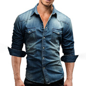 Denim Shirt - Men's Slim Fit Long Sleeve Buttoned Up Shirt