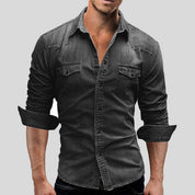 Denim Shirt - Men's Slim Fit Long Sleeve Buttoned Up Shirt