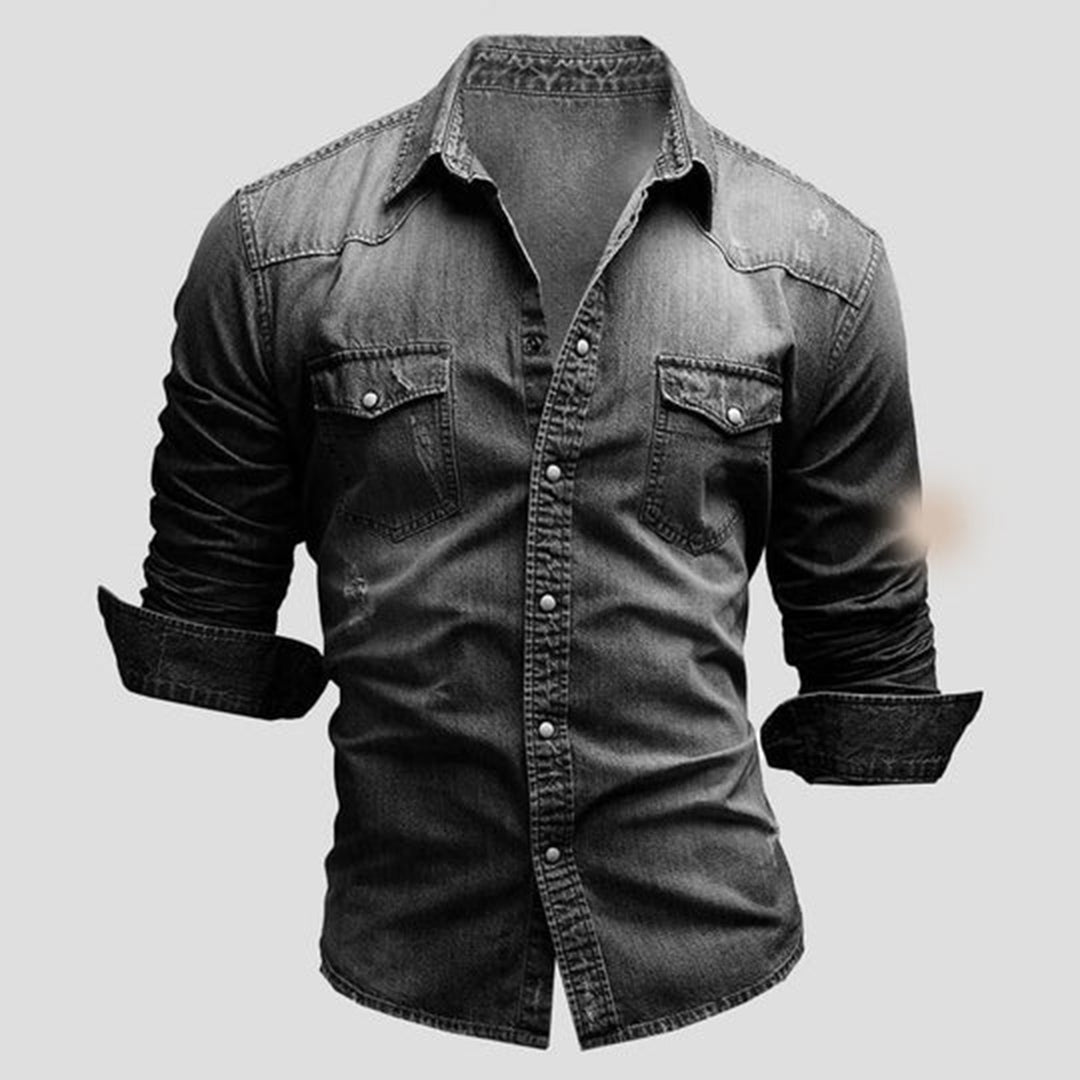 Denim Shirt - Men's Slim Fit Long Sleeve Buttoned Up Shirt