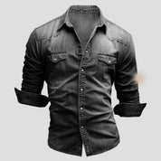 Denim Shirt - Men's Slim Fit Long Sleeve Buttoned Up Shirt