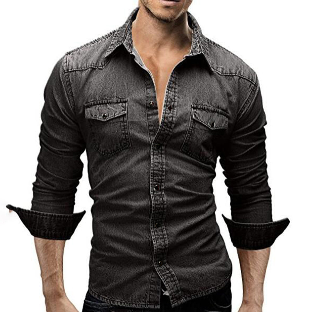 Denim Shirt - Men's Slim Fit Long Sleeve Buttoned Up Shirt