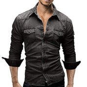 Denim Shirt - Men's Slim Fit Long Sleeve Buttoned Up Shirt