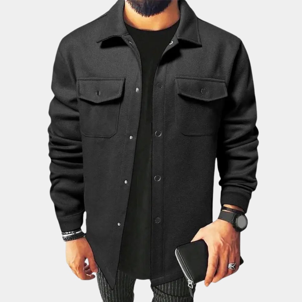 Overshirt - Men's Button-Up Shirt Jacket with Breast Pockets