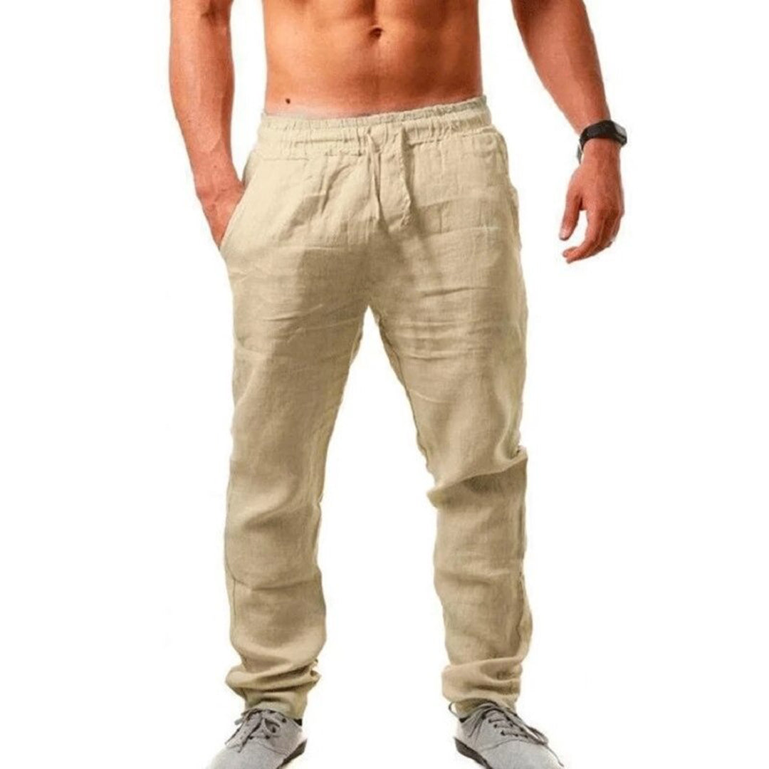 Linen Pants - Men's Elastic Waist Loose Fit Summer Pants