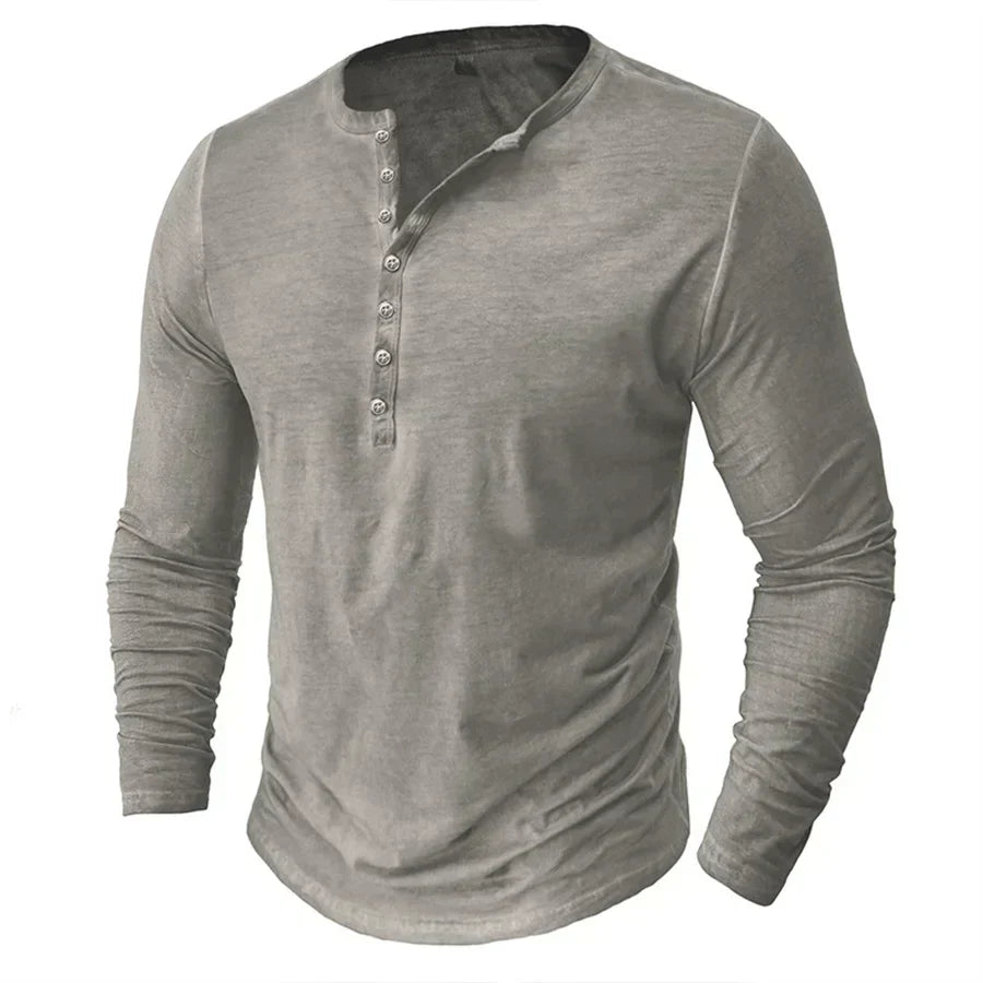 Long Sleeve T-Shirt - Half Buttoned - Pullover - Henley Shirt - Men's Shirt