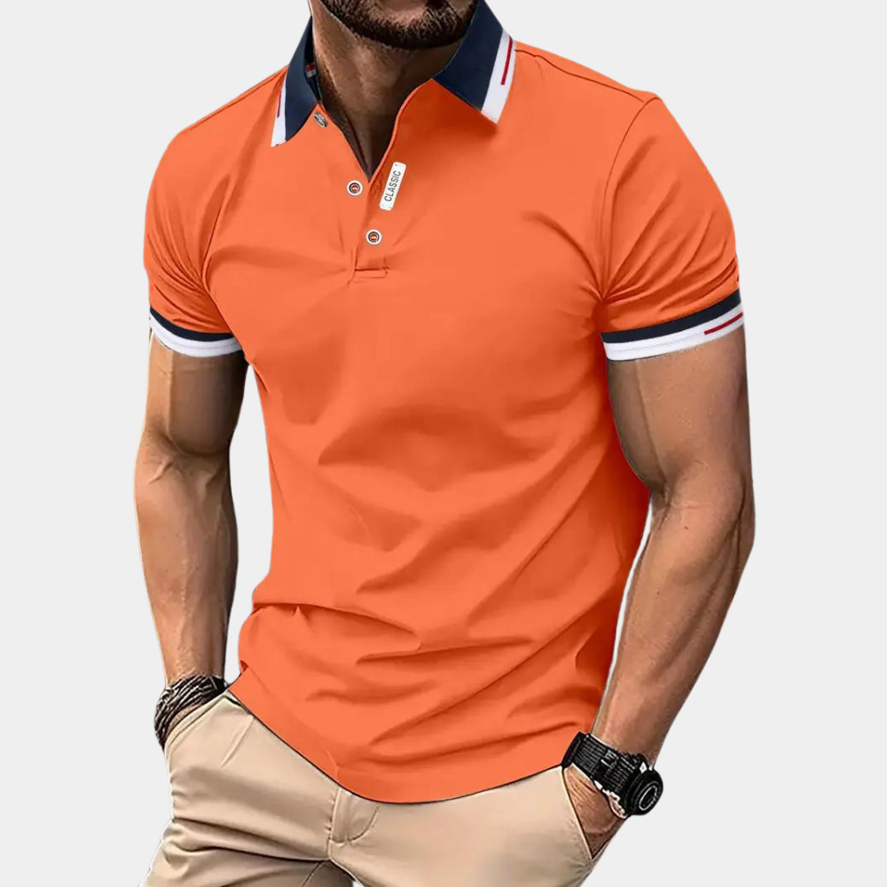 Polo T-Shirt - Men's Collared Orange Short Sleeve Polo Shirt