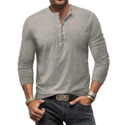 Long Sleeve T-Shirt - Half Buttoned - Pullover - Henley Shirt - Men's Shirt