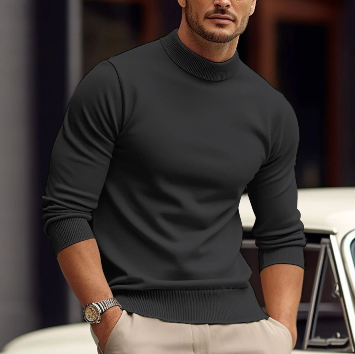 Knit Sweater - High Neck - Long Sleeve - Roll Neck Jumper - Men's Jumper