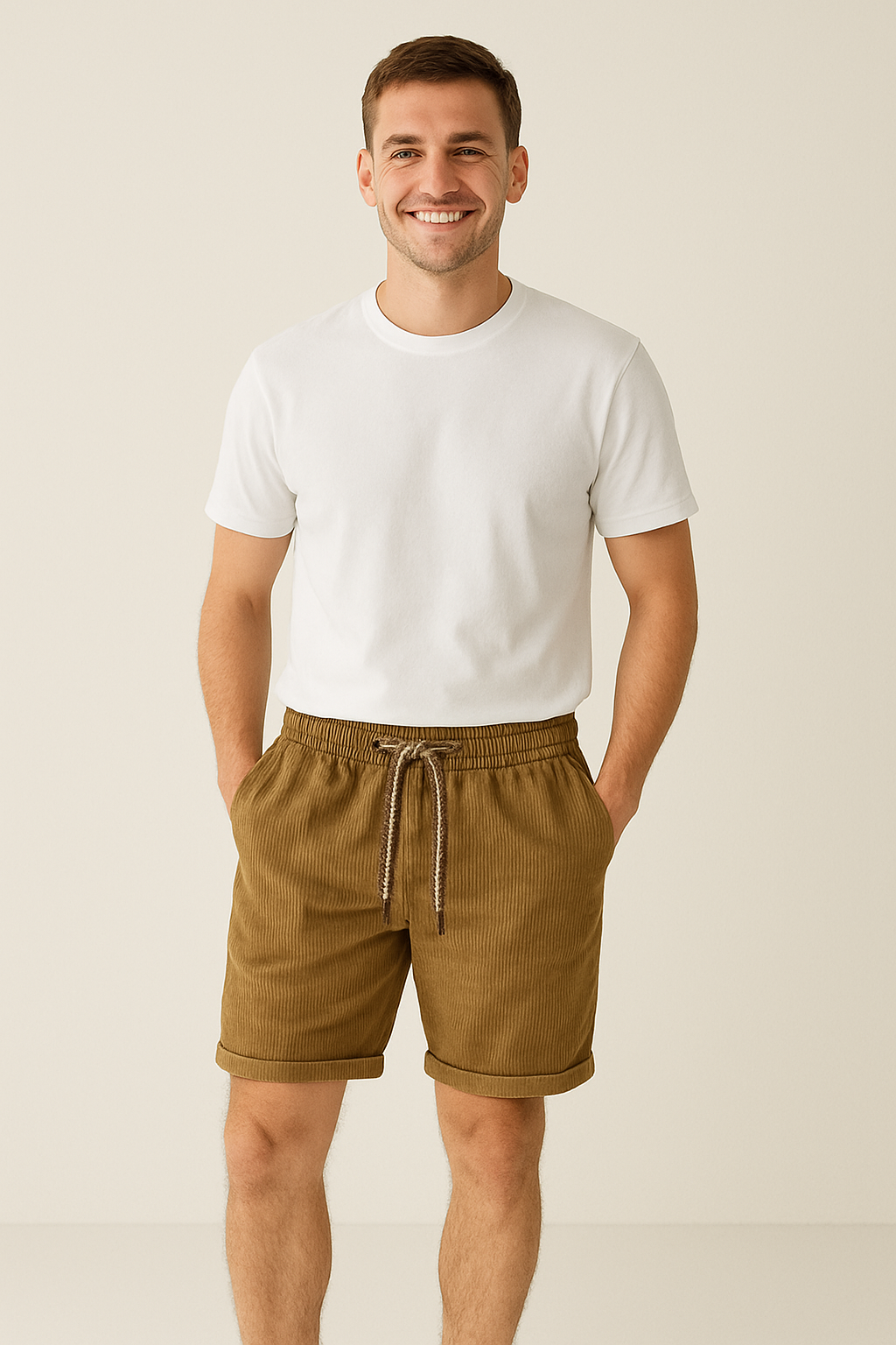 Cord Shorts - Elastic Waist - Loose Fit - Summer Shorts - Men's Corduroy Shorts