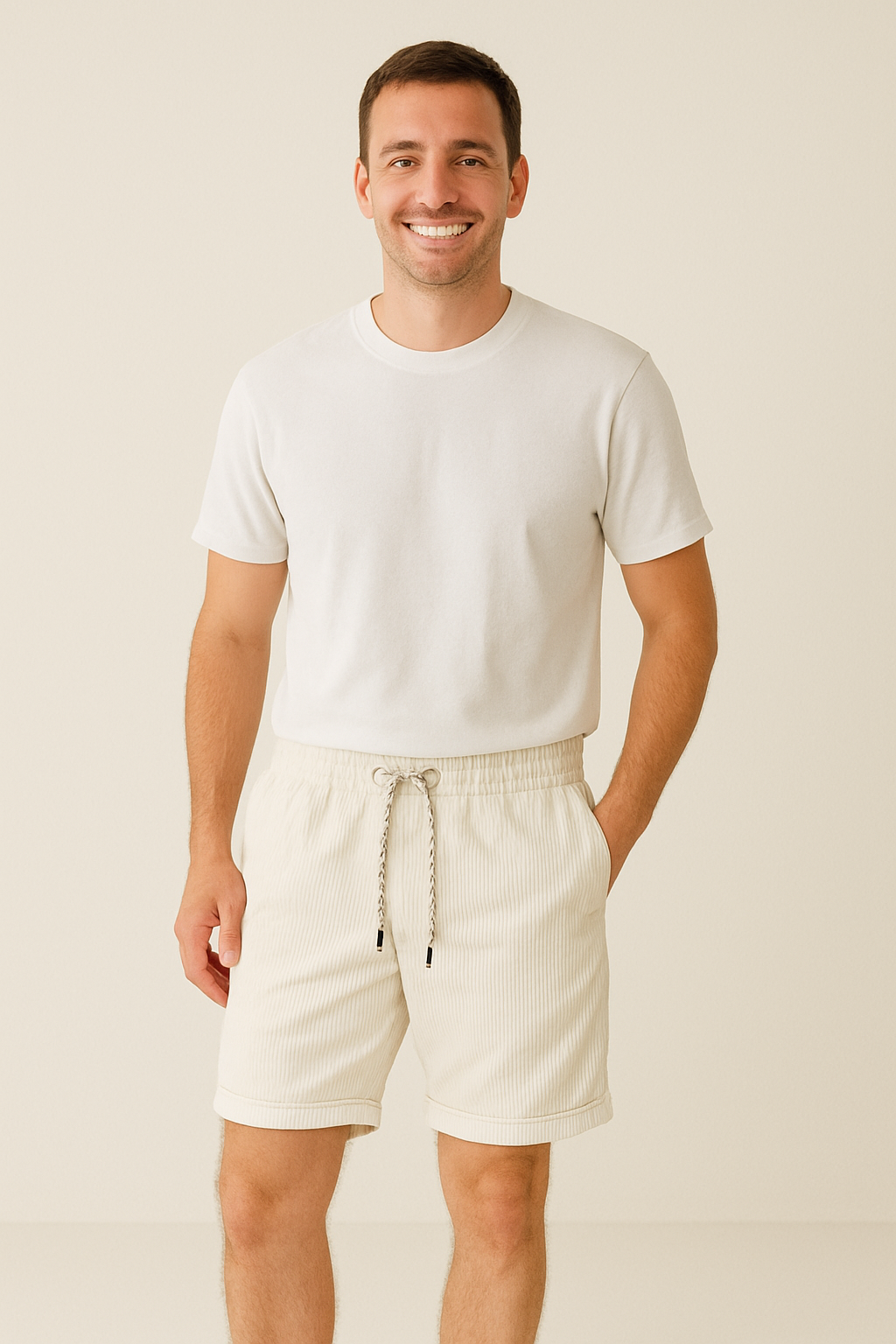 Cord Shorts - Elastic Waist - Loose Fit - Summer Shorts - Men's Corduroy Shorts
