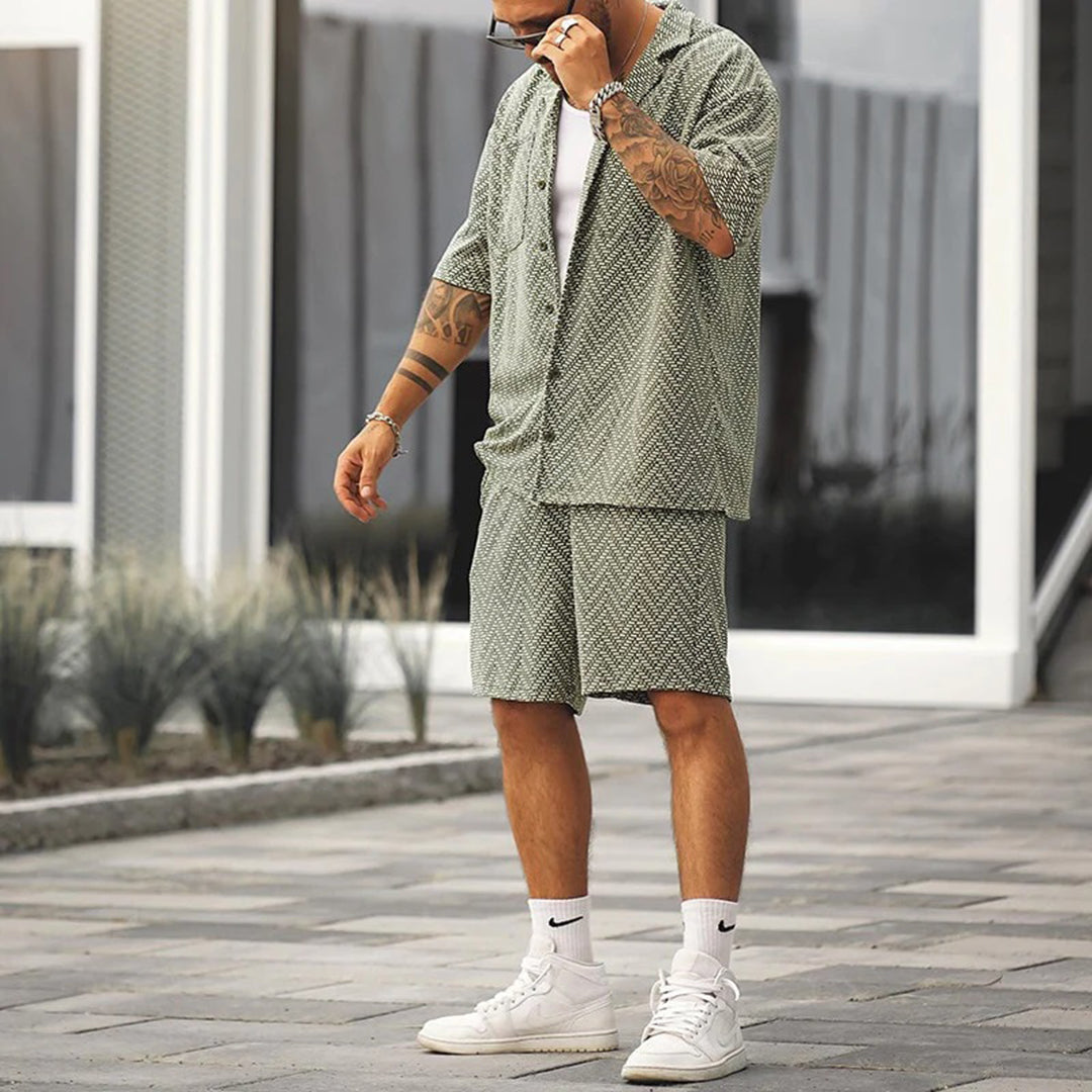 Men's Summer Set | Short Sleeve | Button-Up | Two-Piece Set | Shorts and Shirt Set
