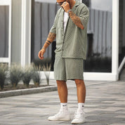 Men's Summer Set | Short Sleeve | Button-Up | Two-Piece Set | Shorts and Shirt Set